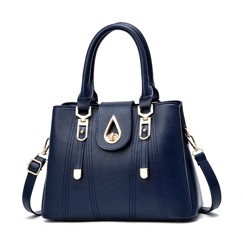 Elegant PU Leather Square Shoulder Bag Dark Blue
