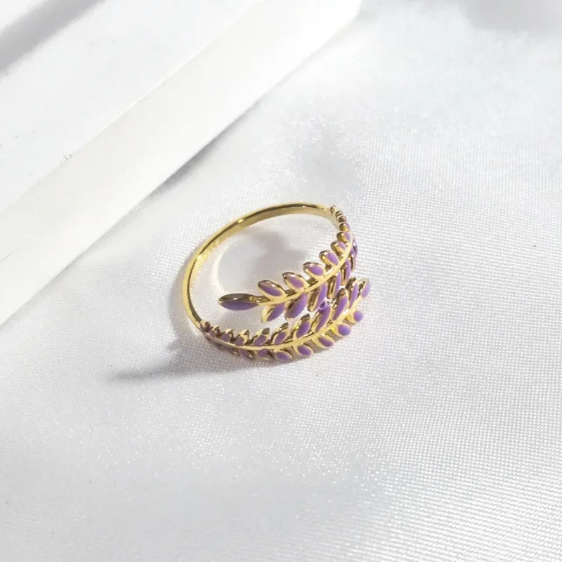 18K Gold Plated Open Wheat Spike Ring Purple