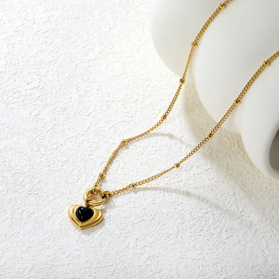 Black Agate Heart Pendant Necklace