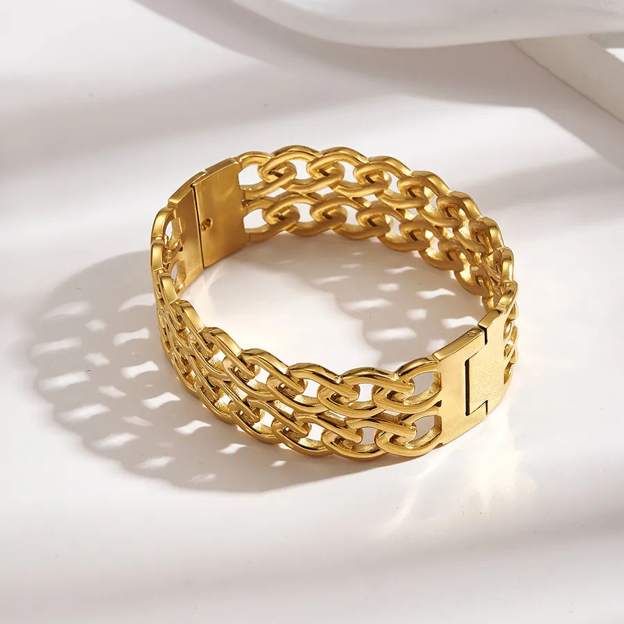 18K Gold Double Cuban Chain Stainless Bracelet