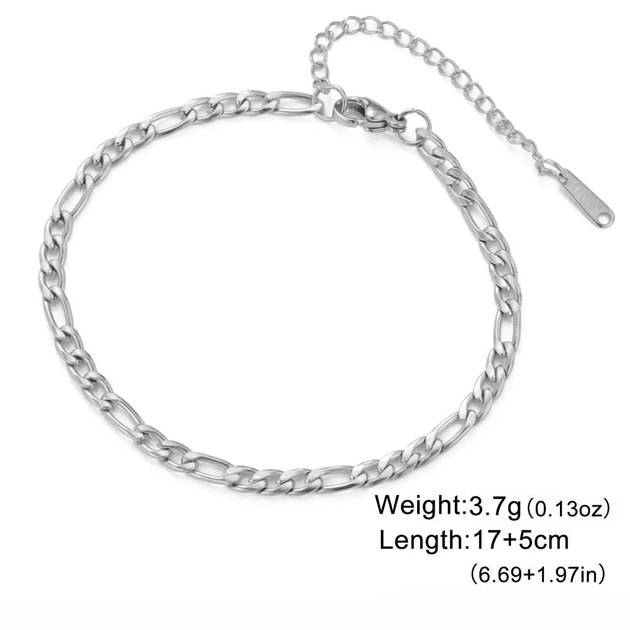 Gold Stainless Steel Cuban Link Bracelet Steel Color 3MM Figaro Chain