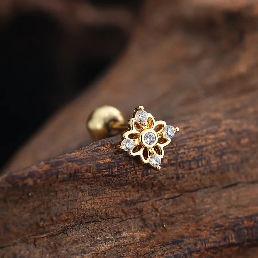 Stainless Steel Zirconia Stud Earrings 3446 Gold Ear Studs