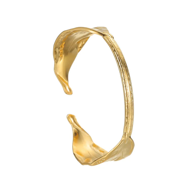 18K Gold Leaf Pattern Stainless Steel Bangle