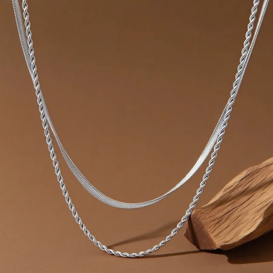 Double Layer Titanium Steel Heart Necklace X0394-Blade Twist Chain-Necklace-Steel Color