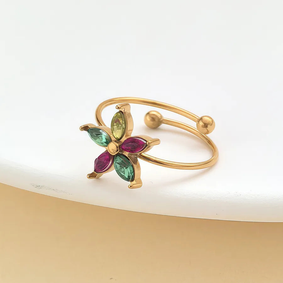 Zircon Heart & Flower Stainless Steel Ring JZ-25-09-022