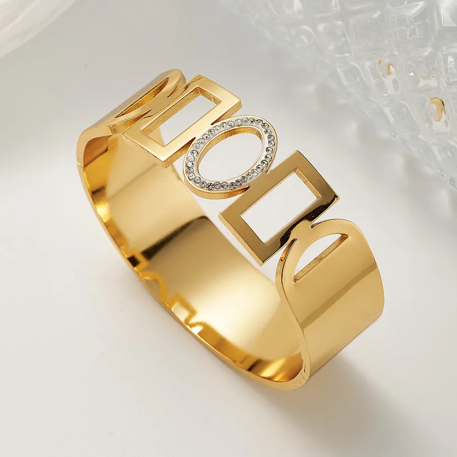 18K Gold Geometric Open Bangle Bracelet B (inner Diameter: About 60x50mm) 1 Pc Package