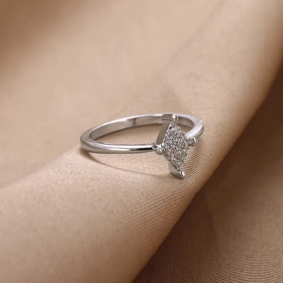 Geometric Zircon Rhombus Open Ring