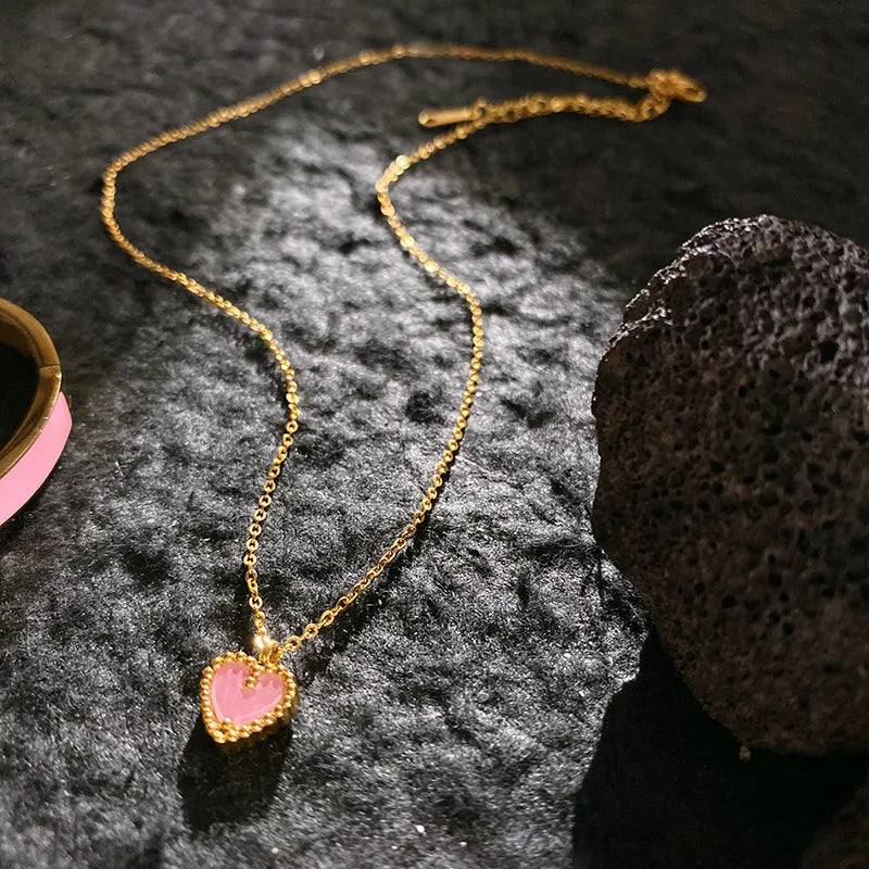 Pink Mini Heart Pendant Necklace for Women