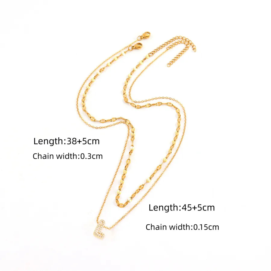 Gold Initial Pendant & Layered Chain Necklace Set Gold L