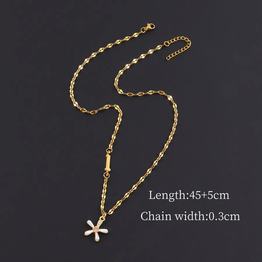 Gold Initial Flower Pendant Necklace for Women Gold I