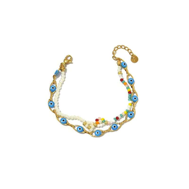 18K Gold Boho Eye & Flower Stainless Steel Bracelet BH0161-02-lightblue