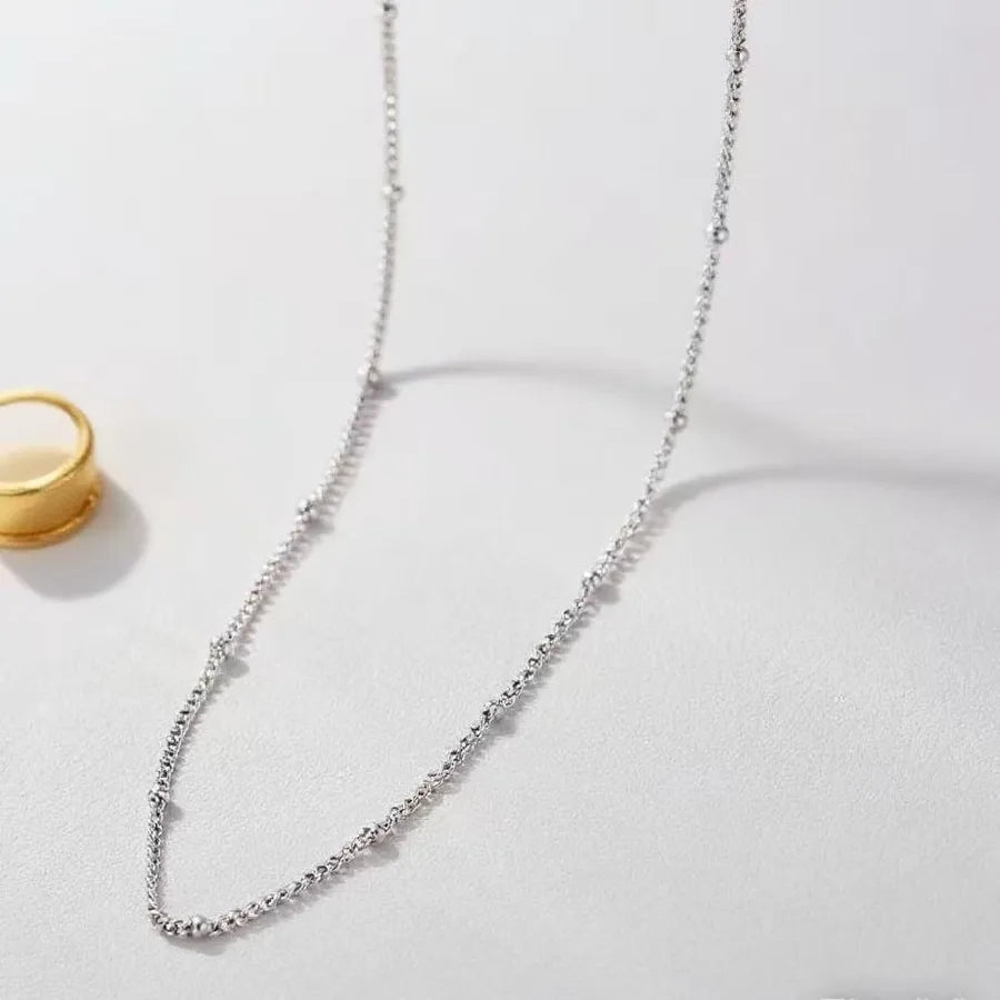 Women's Titanium Steel Box Chain Pendant Necklace 1.5mm Side Clip Bead Chain-Necklace-Steel Color