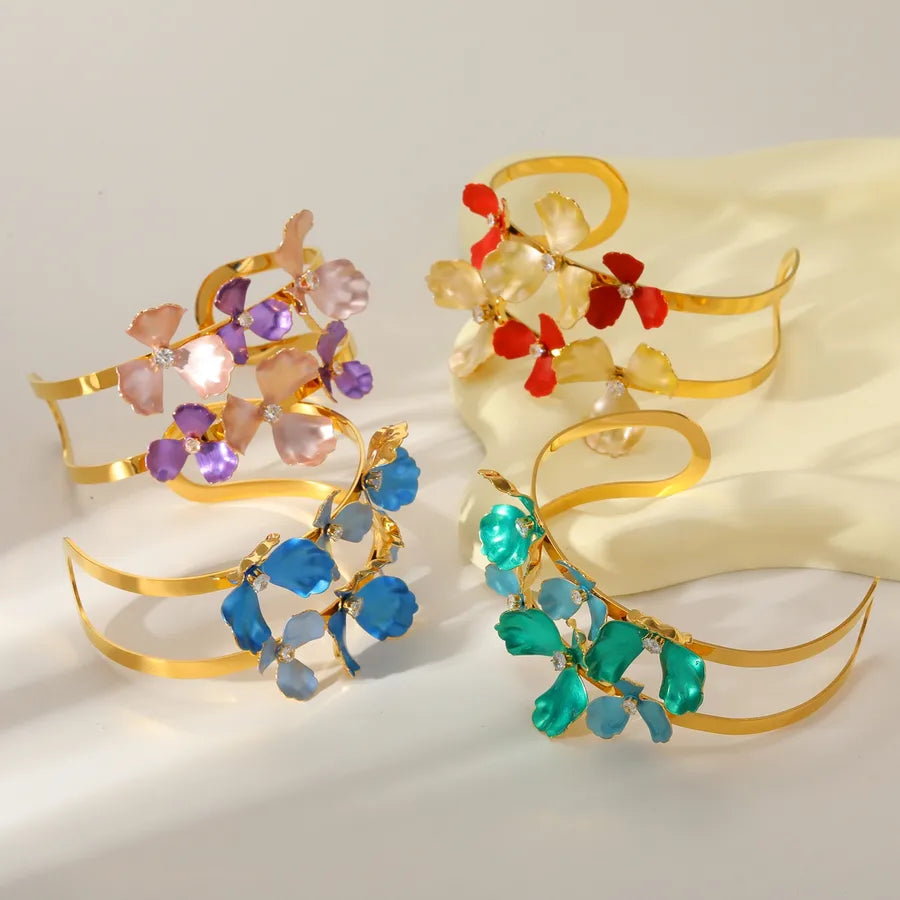 18K Gold Plated Flower Zircon Stainless Steel Bracelet