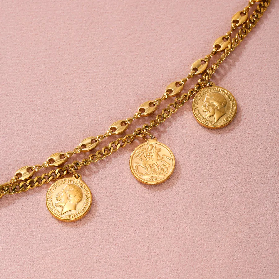 18K Gold Plated Coin & Horse Charm Bracelet