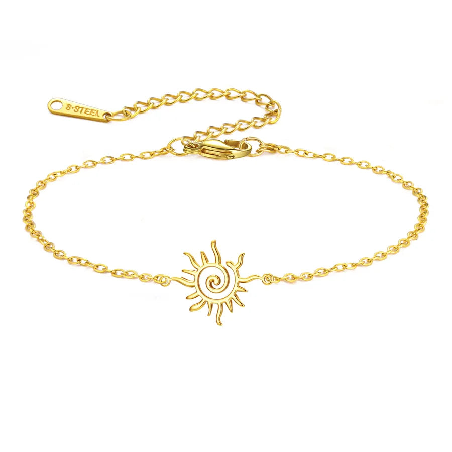 Spiral Sun Pendant Stainless Steel Bracelet