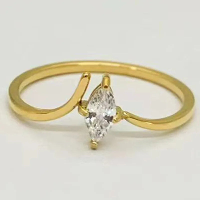 18K Gold Plated Teardrop Zircon Titanium Ring A Type Gold Number 8 A1393