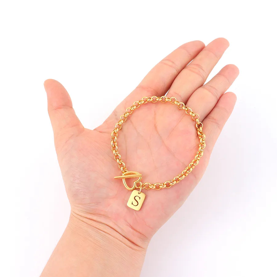Gold Heart Initial Lock Bracelet for Women