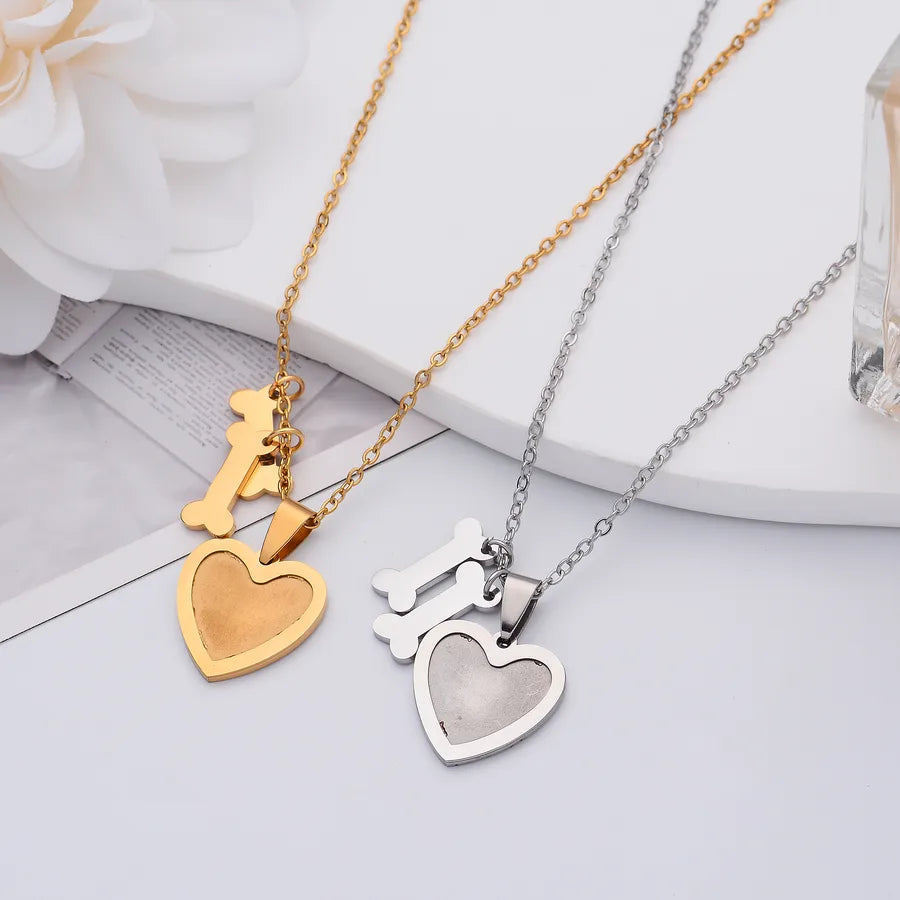Gold Plated Heart & Bone Pet Name Necklace