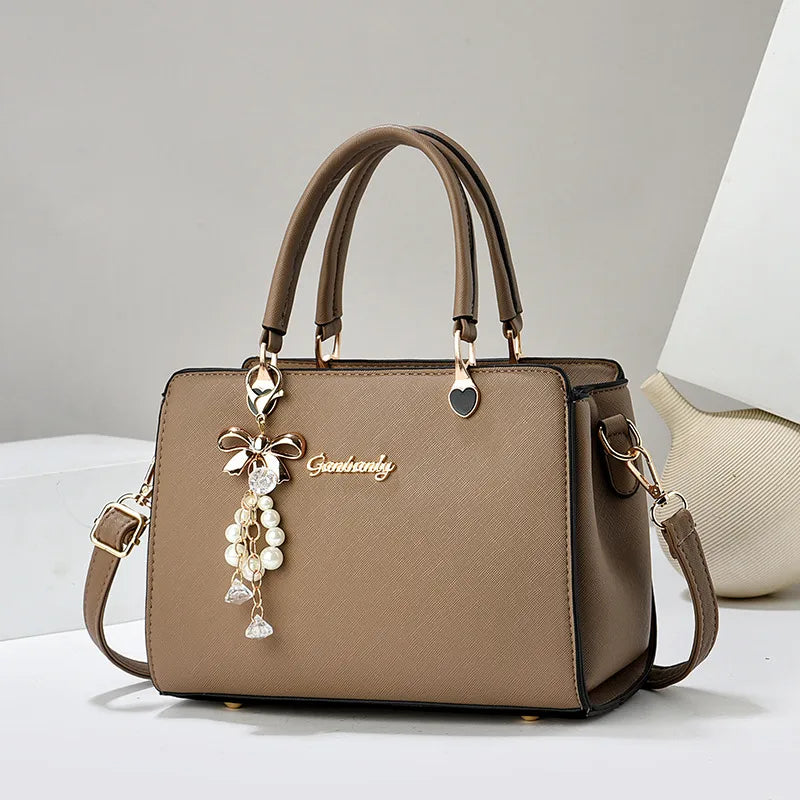 Elegant PU Leather Square Shoulder Bag Khaki