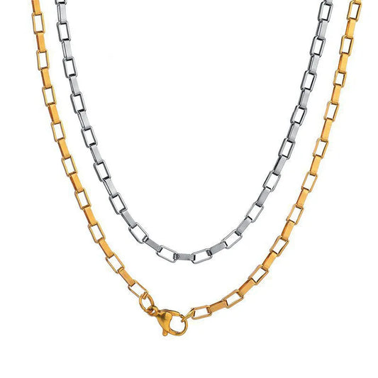 Unisex Long Box Pendant Necklace – Stainless Steel