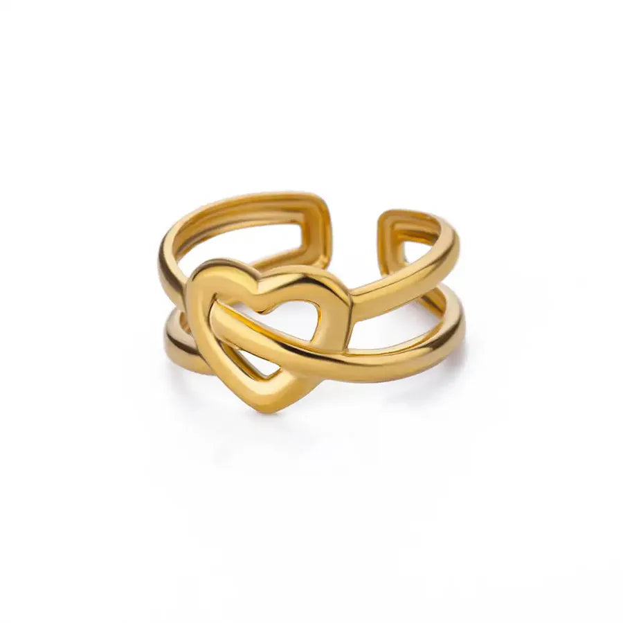 Gold Heart Open Ring for Women Adjustable Opening JZ6210