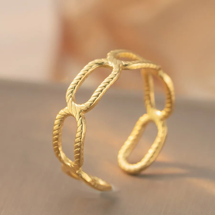 Retro Geometric Titanium Steel Ring K381 Gold Ring Adjustable