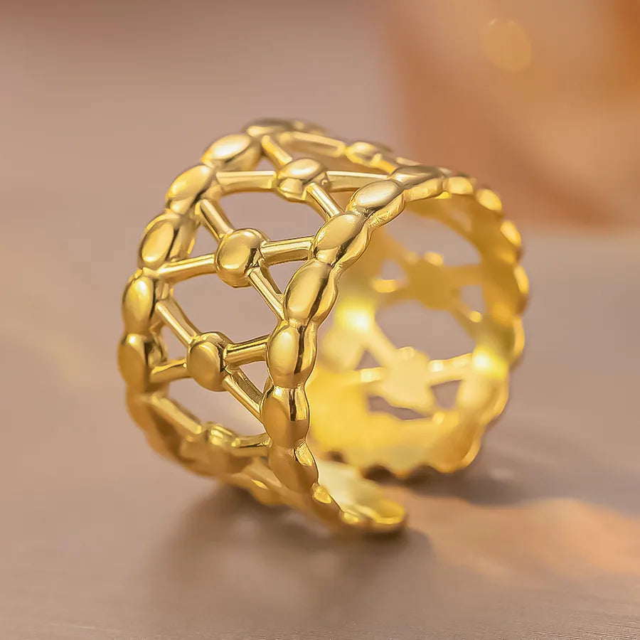 Geometric Titanium Steel Couple Ring K195 Gold Ring Adjustable