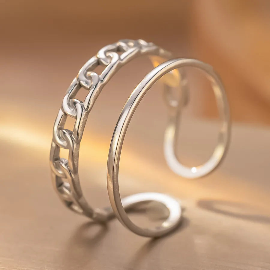 Personalized Titanium Steel Textured Couple Ring K214 Steel Color Ring Open