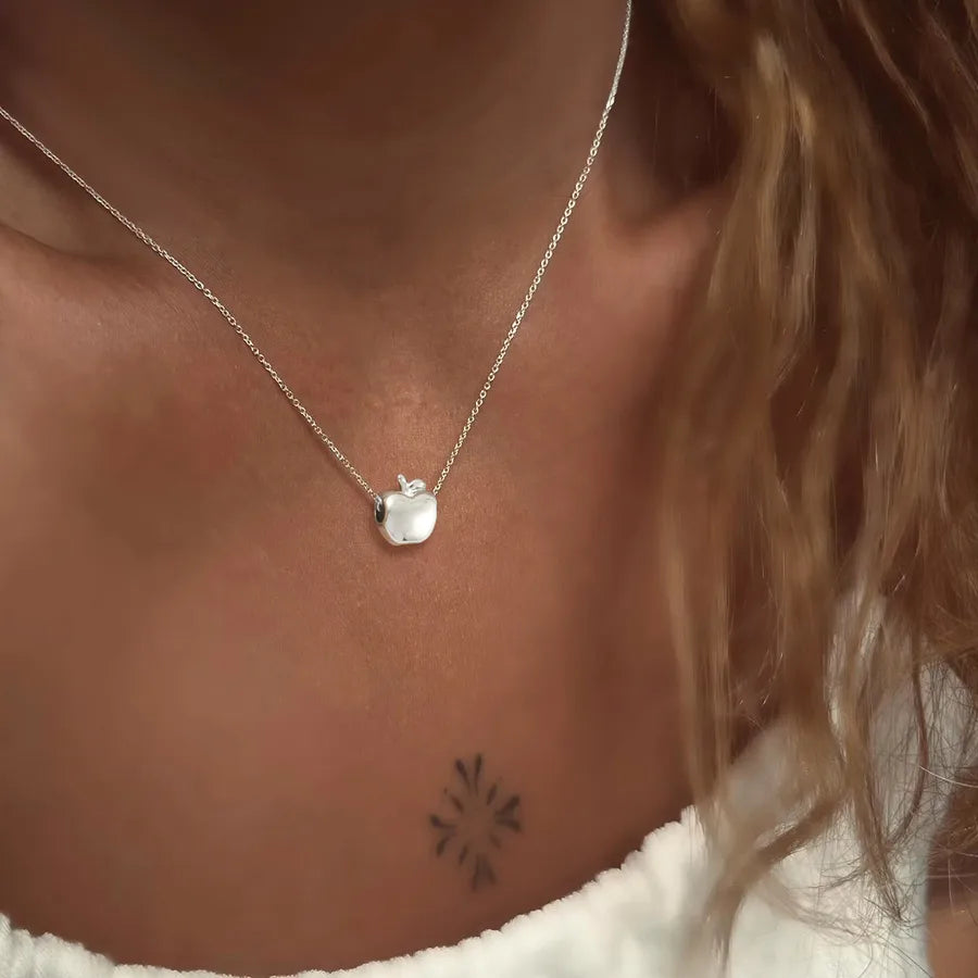 Gold Apple Pendant Necklace – Stainless Steel