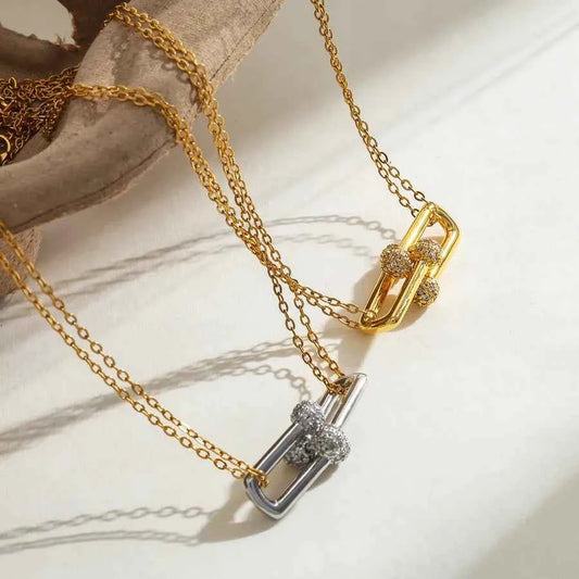 18K Gold Plated U-Shaped Zircon Necklace