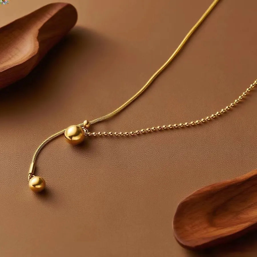 Titanium Steel Heart Pendant Necklace X038-Pull Big and Small Balls-Necklace- Gold