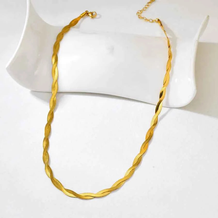 18K Gold Plated Herringbone Chain Necklace & Bracelet
