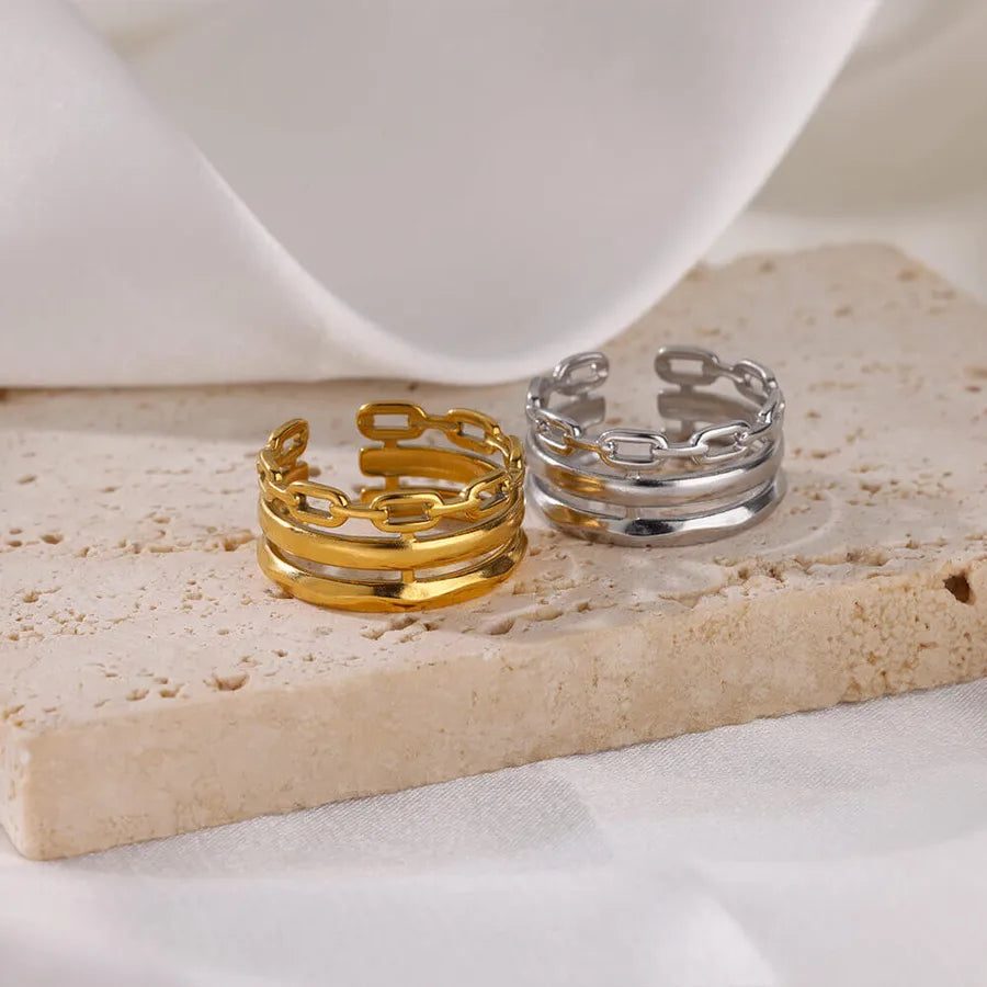 18K Gold Plated Chain Pattern Open Ring