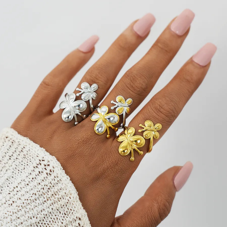 18K Gold Butterfly Adjustable Ring