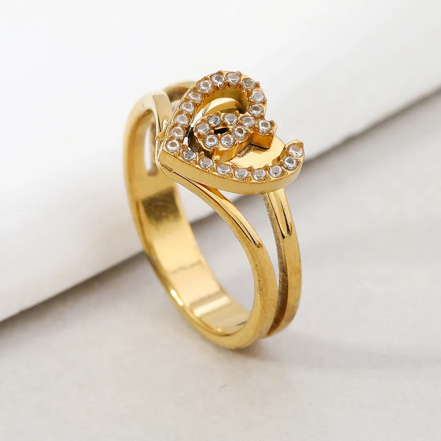 Gold-Plated Zodiac Diamond Ring for Women Average Size Heart-shaped Open Setting with Inlaid Diamonds