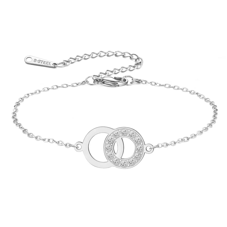 Double Ring Zircon Bracelet – Gold Plated Steel Steel Color-Cross chain