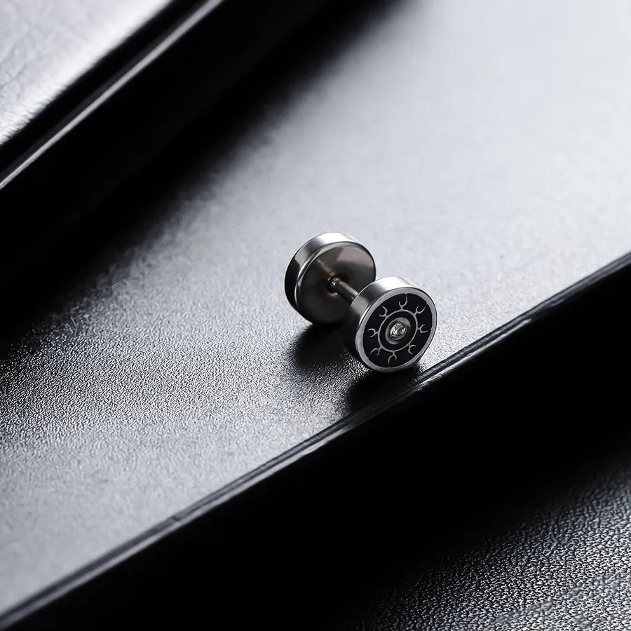 Retro Round Disc Titanium Stud Earrings X725-B (Sunflower Diamond Stud Earrings) Single