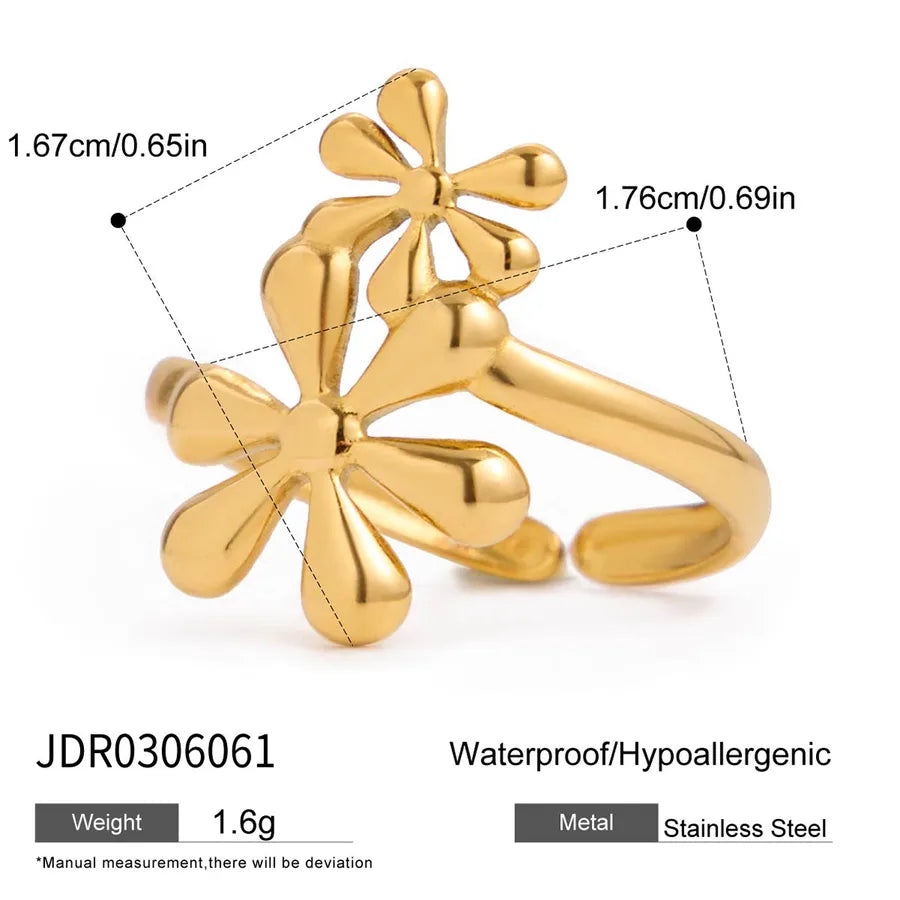 18K Gold Flower Adjustable Open Ring JDR0306061