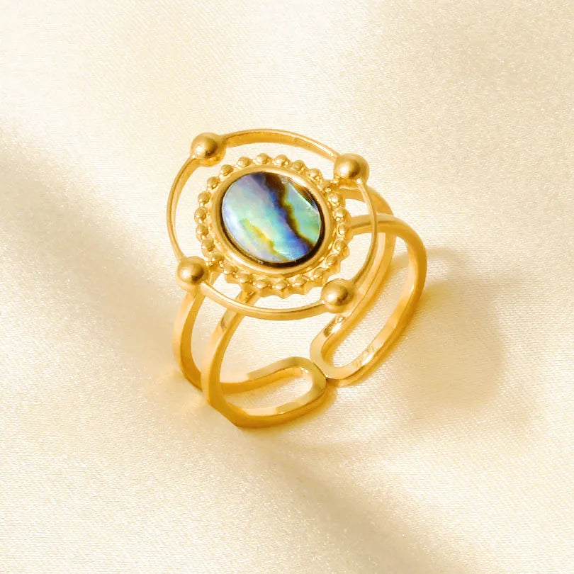 18K Gold Plated Geometric Shell Ring J939-G-B