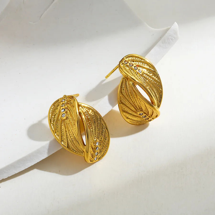 Gold Leaf Zircon Stud Earrings