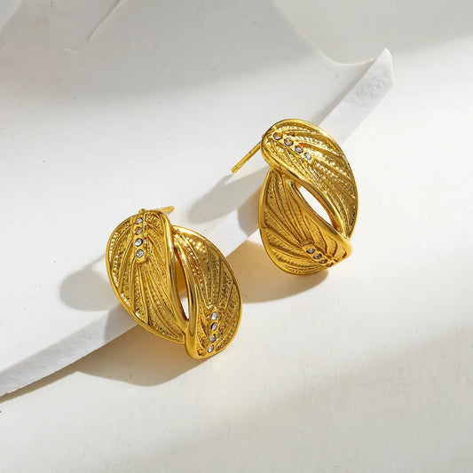 Gold Leaf Zircon Stud Earrings