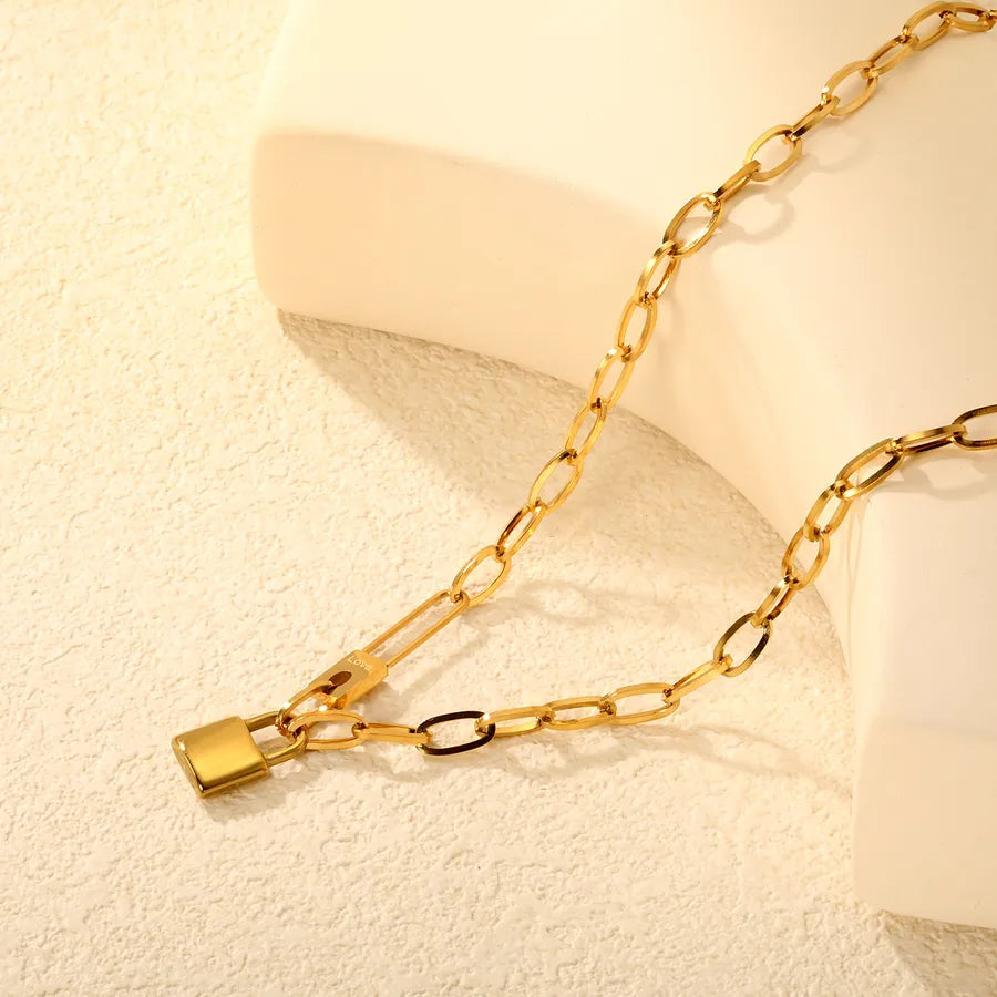 18K Gold Lock Pendant Necklace for Women