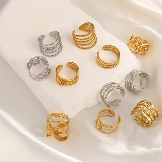 Minimalist Geometric Open Ring in Gold Steel