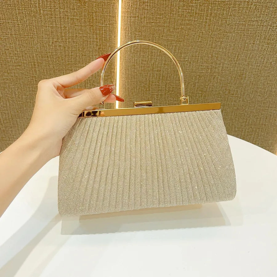 Shiny Ruched PU Crossbody Handbag for Women Apricot