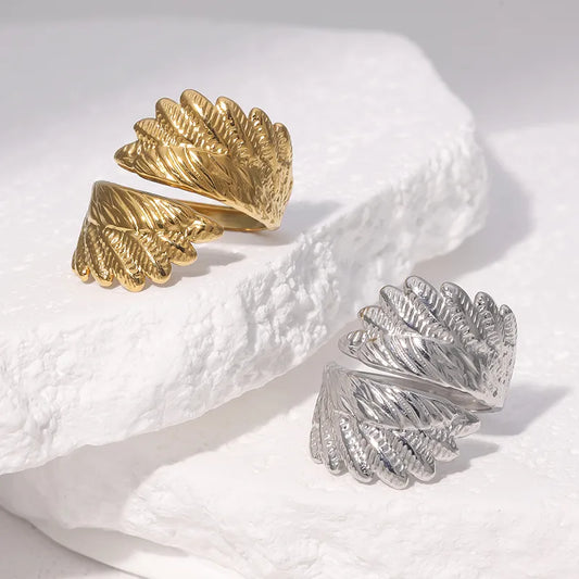 Gold Plated Wing Stainless Steel Ring for Women