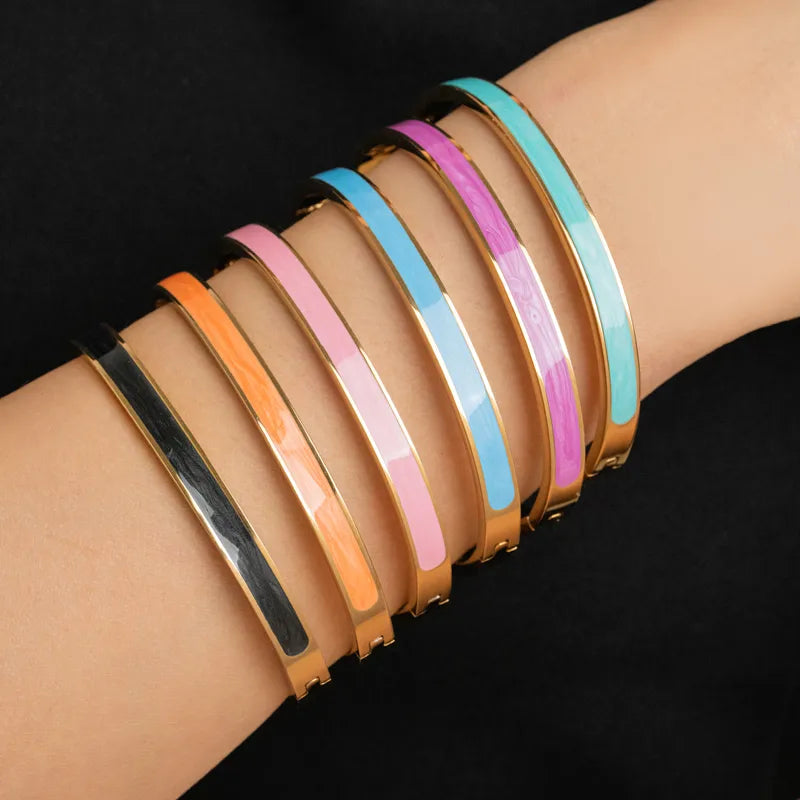 Gold Plated Zircon Enamel Stainless Steel Bracelet