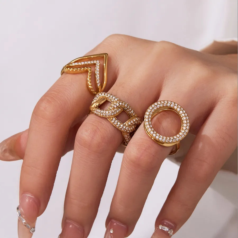 Gold Plated Geometric Zircon Ring for Women