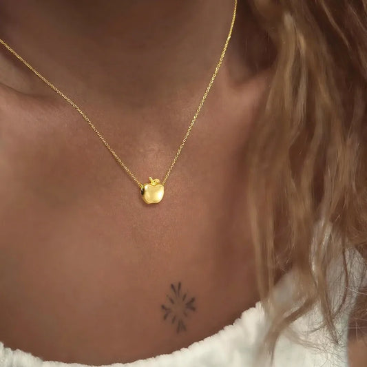 Gold Apple Pendant Necklace – Stainless Steel