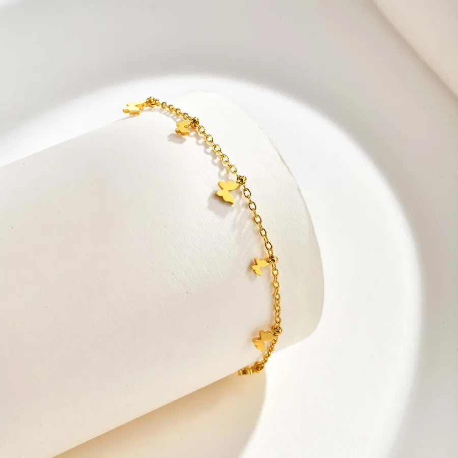 18K Gold Butterfly Chain Bracelet for Women