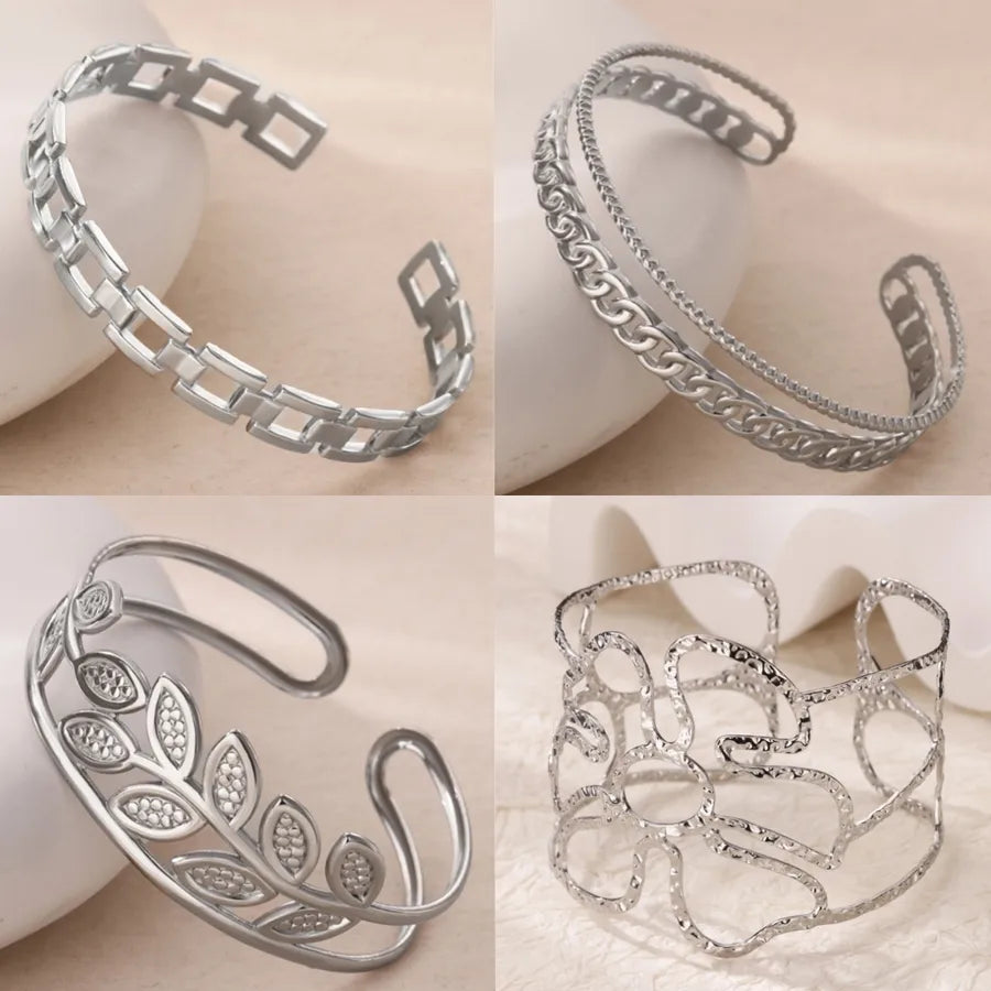 18K Gold Leaf & Flower Stainless Steel Bangle